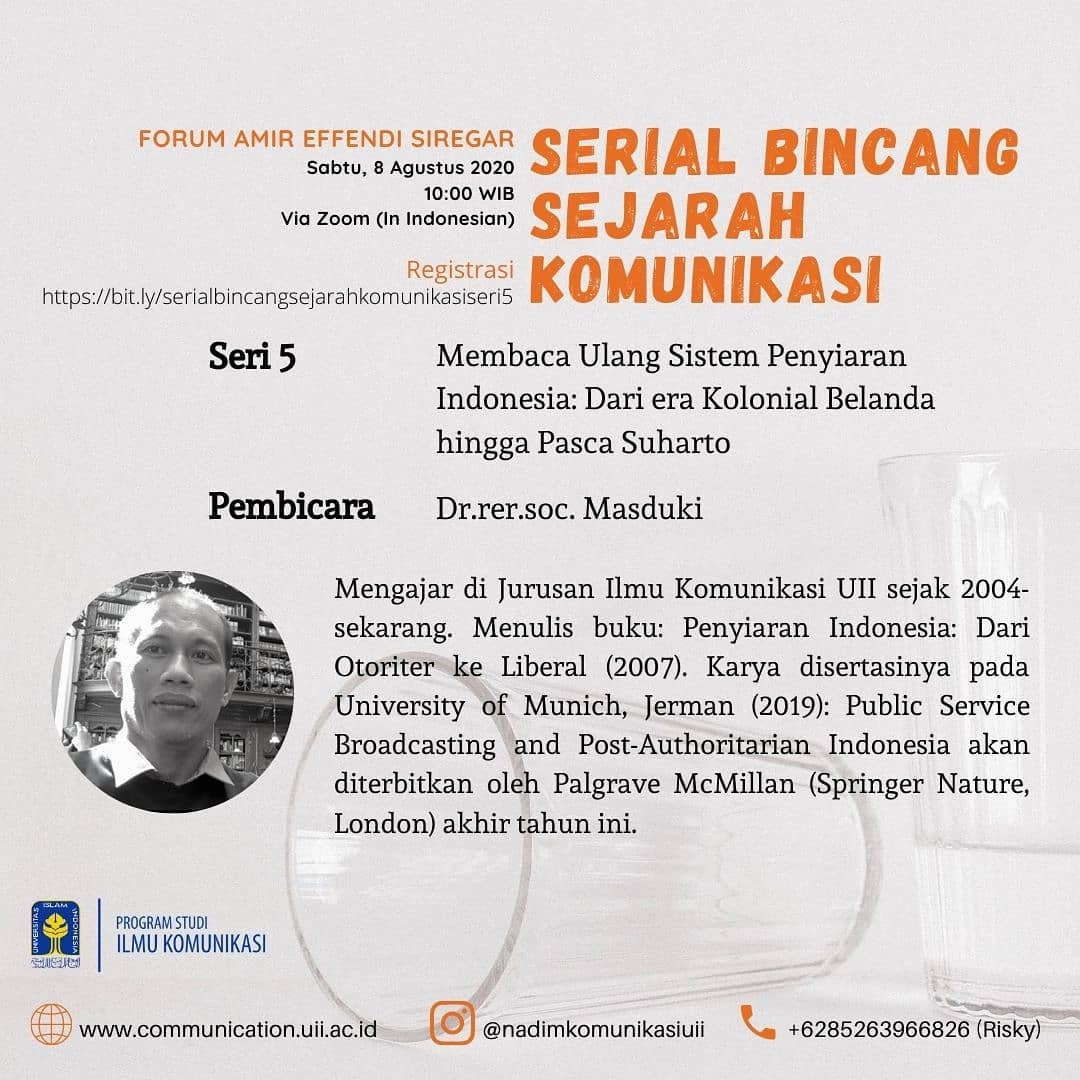 Forum Amir Effendi Siregar #5: Membaca Ulang Sistem Penyiaran Indonesia – Dari Era Kolonial Belanda hingga Pasca Suharto bersama Dr. Rer. Soc. Masduki